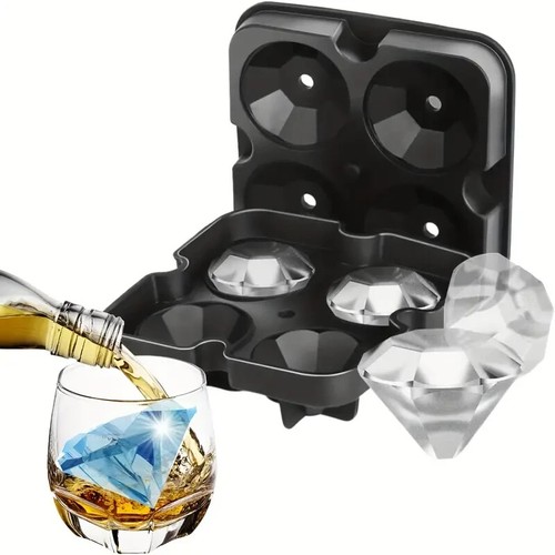 4-Grid Diamond Shaped Ice Mold - Silicone Ice Tray With Lid - Bild 2 von 9