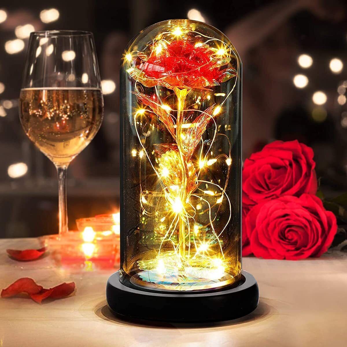Crystal LED Rose Flower in glass dome birthday Gift Love for mom