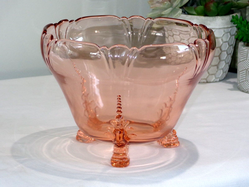 Heisey Elegant Glass Pink Flamingo Dolphin Foot Nasturtium Bowl - Picture 4 of 4
