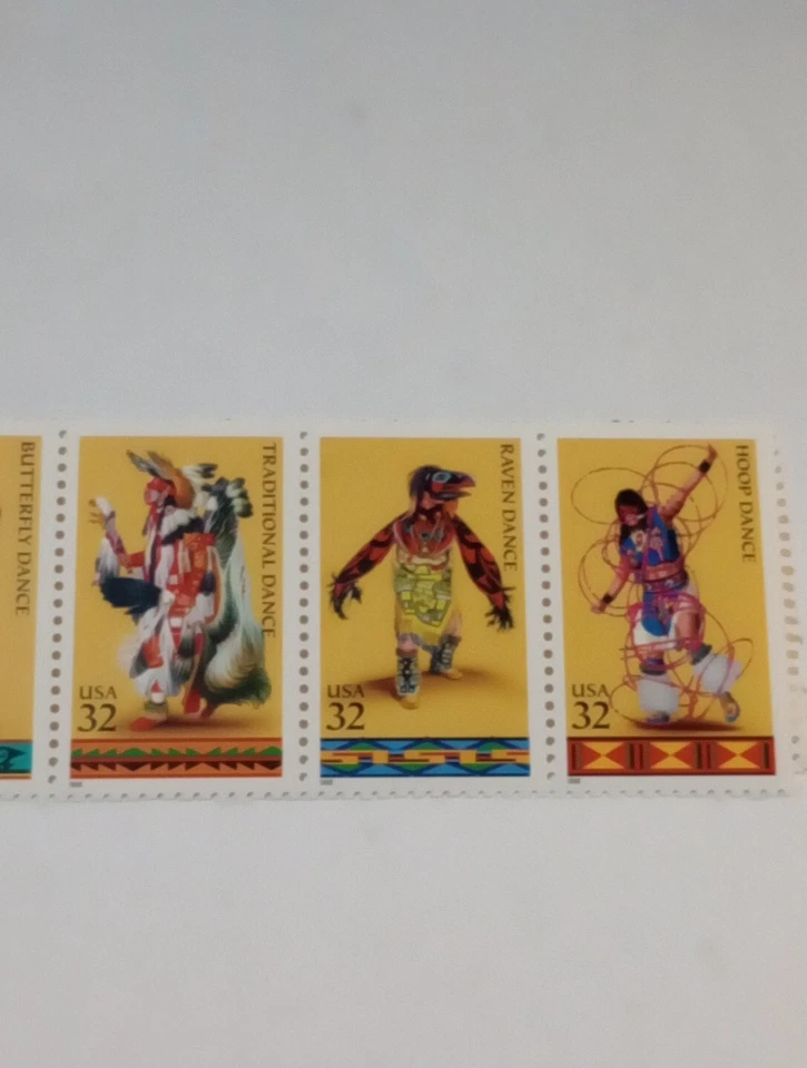 32 CENT MINT NH OG AMERICAN INDIAN DANCES 5 STAMP STRIP FV 1.60 CV 7.75 - Image 3 of 4
