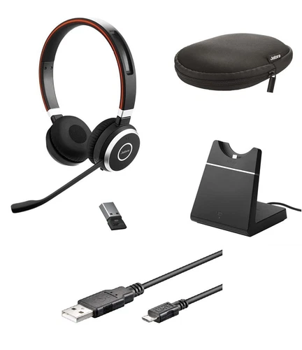 Jabra Evolve 65 Stereo Headset MS / UC mit / ohne Zubehör / Ladestation Deskstan