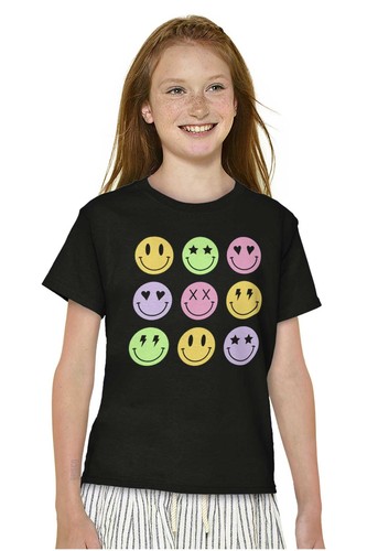 Cool Punk Happy Faces Star Heart X Bolt Eyes Youth Crewneck T Shirts Boy or Girl - Picture 5 of 7