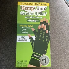 Hempvana Green Relief Arthritis Gloves S/M Comfort Strap Non-Slip Compression