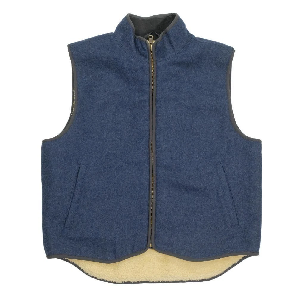Vintage L.L.BEAN Vest Sherpa Lined Sz. Large Navy Blue Wool Full Zip Outdoors
