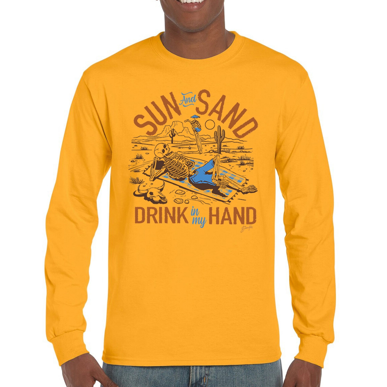 ALTRA T shirt a maniche lunghe Sun and Sand Drink in My Hand divertente spiaggia di calore secco