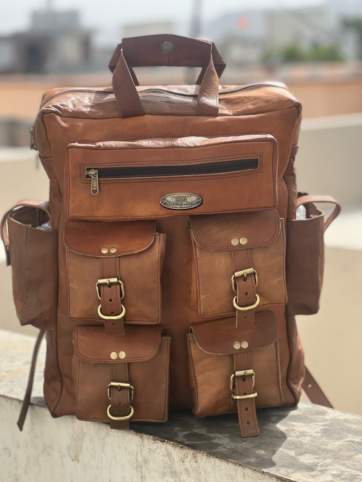 Leather Laptop Backpack Multi-Pocket Vintage Travel Bag