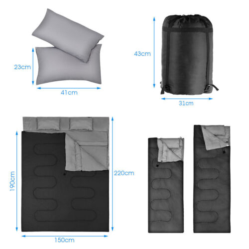 2 IN 1 Double Sleeping Bag Extra Large Waterproof Carrying Bag Camping 220X150CM - Picture 2 of 10