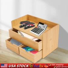 Raw Wood Color Tabletop Storage Box Desk Organizer 3 Drawers home Office