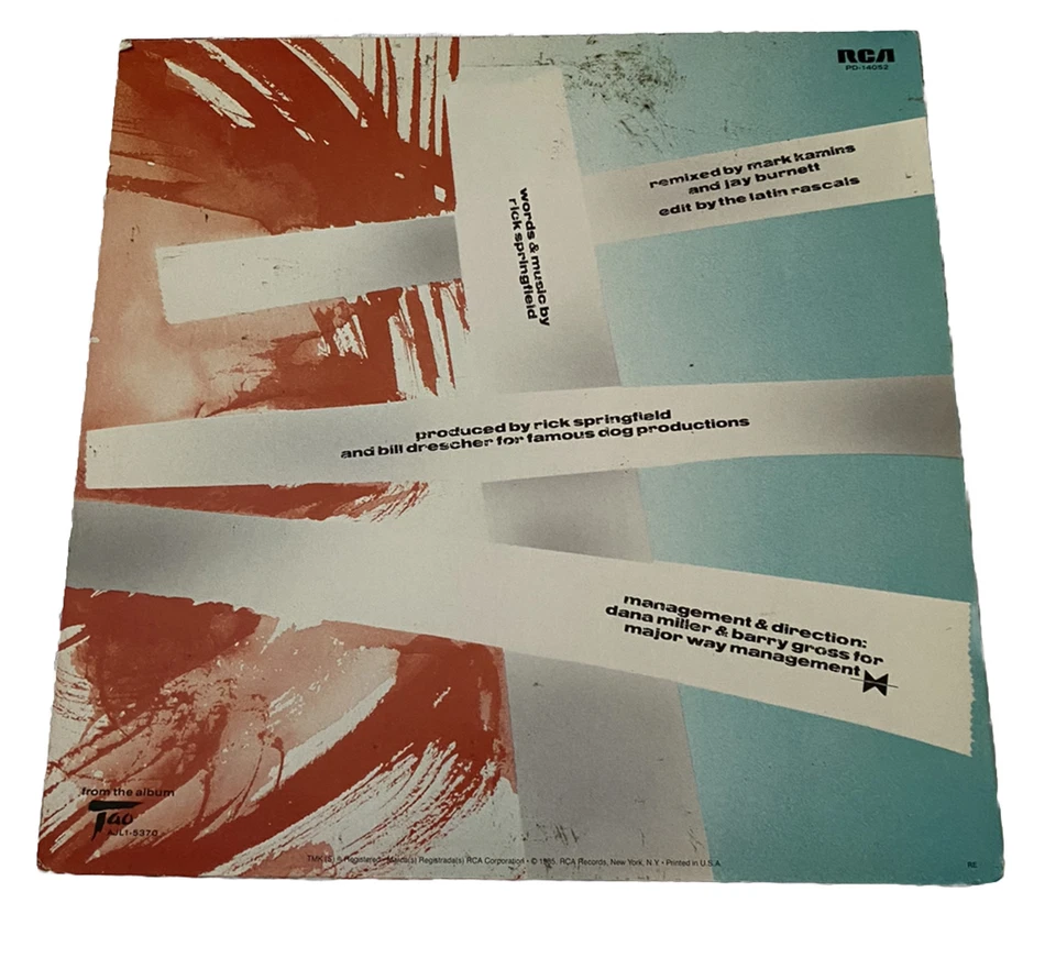 Rick Springfield Celebrate Youth VINYL RECORD  ALBUM  PD-14052 Rock 45RPM Single - Image 2 of 3