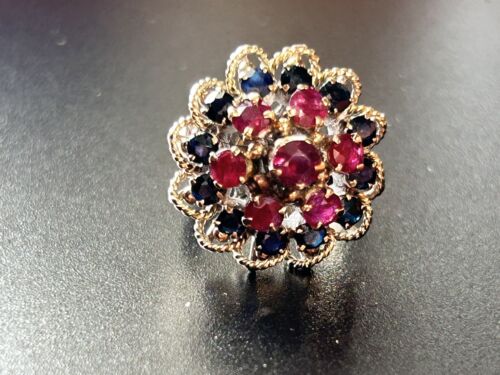 18k 750 Gold Sapphire Ruby Thai Princess Ring Siz… - image 1