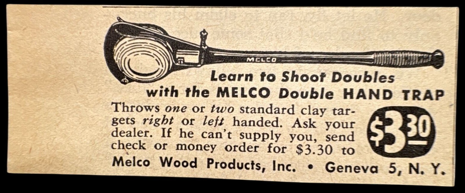 Melco Double Hand Trap Vintage Mini Print Ad 40s Wood Products Geneva NY