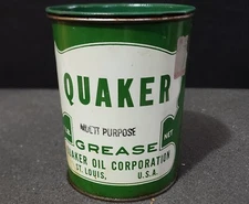 VINTAGE QUAKER OIL MULTI-PURPOSE GREASE METAL CAN 1 LB SOME CONTENTS REMAIN 4.5"