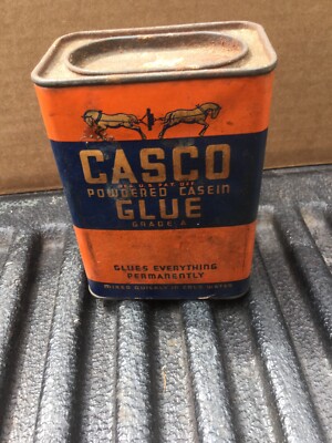 Vintage Casco Powdered Casein Glue Tin with Paper Label & Measure Lid