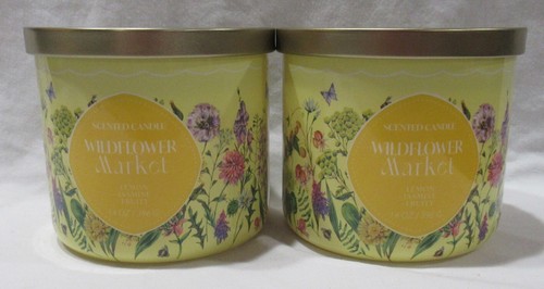 Set of 2 Kirkland's 14 oz Jar 3-Wick Candle up to 25 hrs WILDFLOWER MARKET Lemon - 第 1/4 張圖片