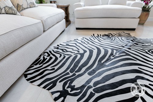 Genuine Cowhide Rug Zebra Black Stripes On Off White - Size 6x7-8' - Picture 6 of 7