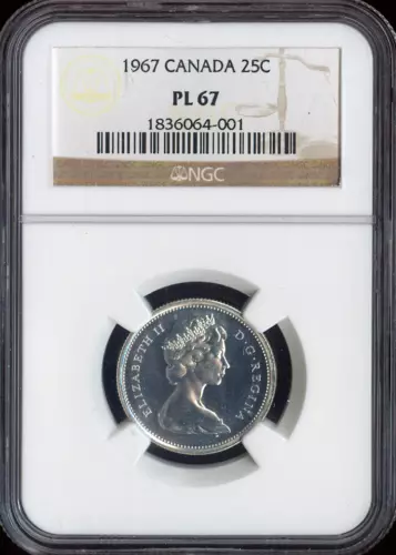 1967 Canada 25 Cents 25C NGC PL67 Quality