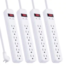 3 Ft. 6-Outlet Power Strip Surge Protector, White (4-Pack)