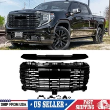 For 2022-2024 GMC Sierra 1500 Denali Front Bumper Grille Upper Grill Gloss Black