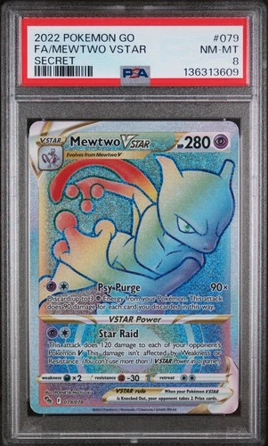 2022 POKEMON GO SECRET #079 FULL ART/MEWTWO VSTAR PSA 8
