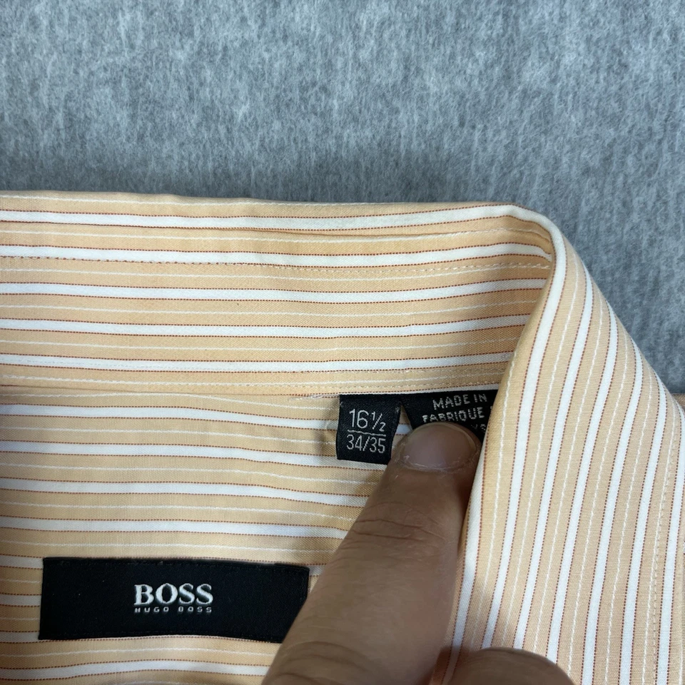 Camisa Hugo Boss Para Hombre 16.5 34/35 Rayas Salmón Manga Larga Abotonada Negocios Foto 4 de 4