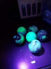 6 X Uranium Glass Green Marble Shooter 1" USA UV Reactive GLOWS. Lot C