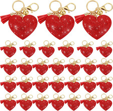30 Pcs Valentine Day Heart Keychains Rhinestone Key Chains Set Glitter