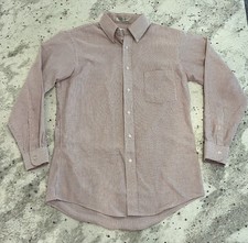 Sears Roebuck VTG 80s USA Made Men Button Down 15.5 32/33 Red Brown Stripes Work