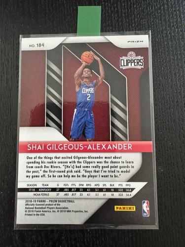 2018-19 Panini Prizm Shai Gilgeous-Alexander #184 Green Prizm (RC) - Picture 2 of 2