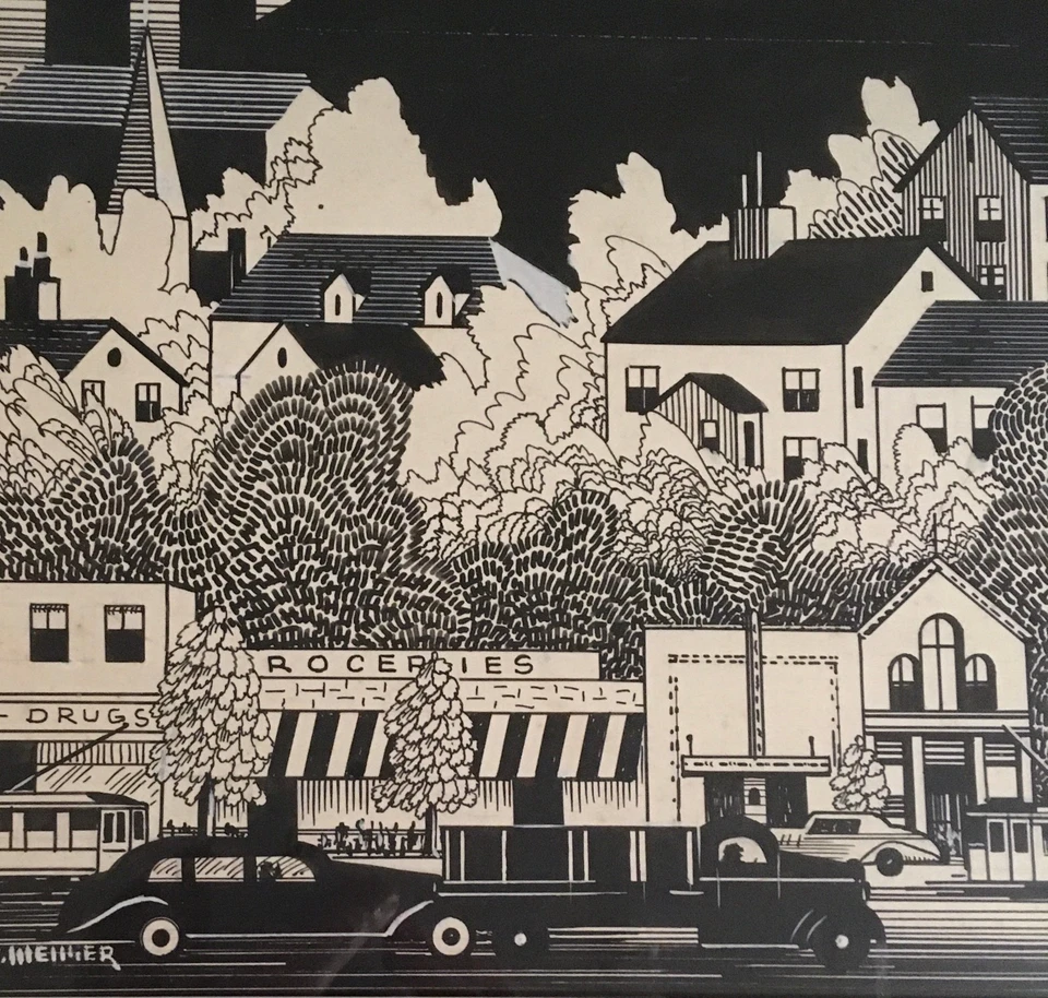 vntg illustration drawing Art Deco Social Realism Regionalism Industrial WPA - Image 3 of 4