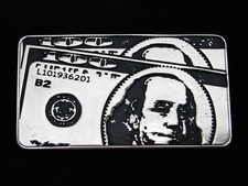QG17104 REALLY COOL  BENJAMIN 100 DOLLAR BILL  CURRENCY ARTWORK BELT BUCKLE