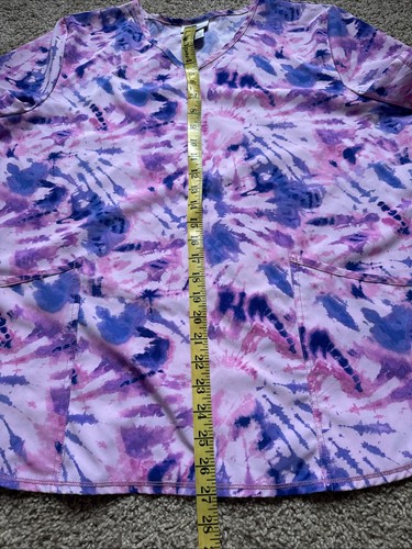 Womens XL Tye Dye Scrub Top V Neck - Pink Purple Scrubstar EUC - Picture 5 of 8