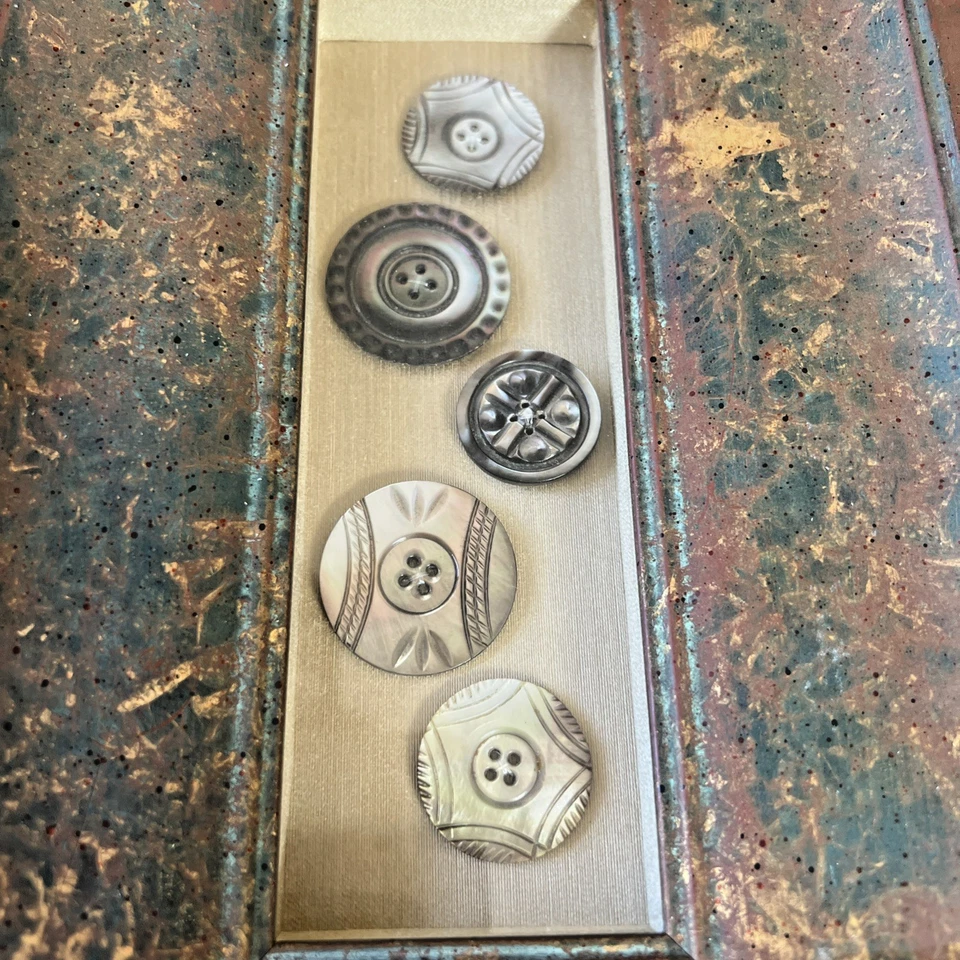 Framed Antique Mother of Pearl Buttons in Vintage Florentine Frame 12.5” - Image 2 of 4