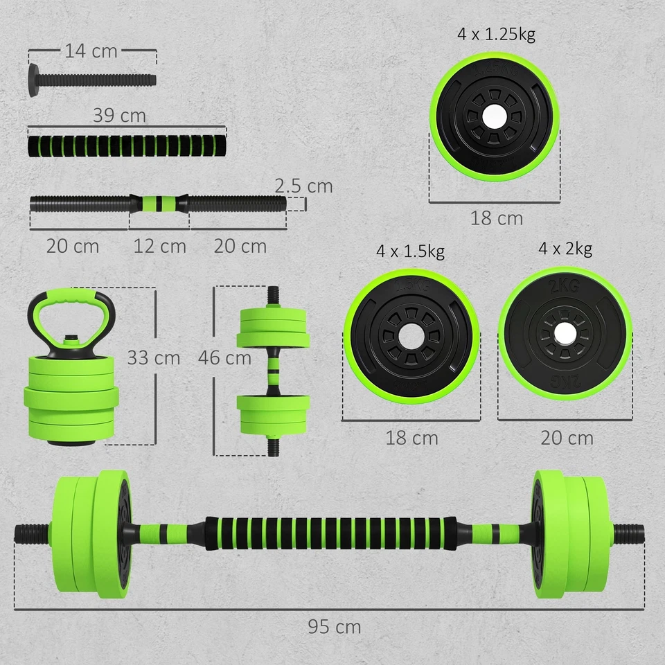SPORTNOW Weight Dumbbells Set, Barbell, Kettlebell, Push Up Stand, 20kg, photo 3 of 5