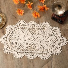 Handmade Crochet Doilies Cotton Lace Table Runner Doilies Vintage Flower Oval