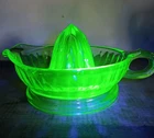 Vintage Uranium  Green Vaseline   Depression Glass Juicer UV Glow