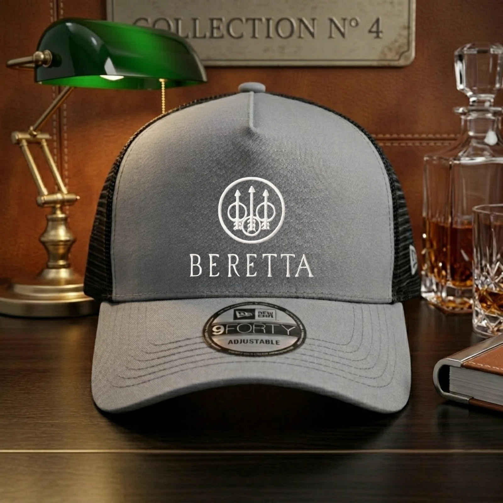 Beretta Embroidered Logo Trucker Hat Gray Black Mesh Back Adjustable Cap