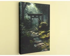 Torii Gate Canvas Japanese Art Zen Forest Mossy Woods Spiritual Decor