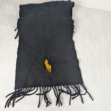 Polo Ralph Lauren Lambs Wool Scarf Black Yellow Pony 50inch