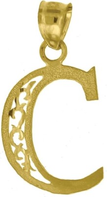 Small Tiny 10k Yellow Gold Initial Letter C Pendant Charm For
