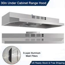 Kitchen 30in Under Cabinet Range Hood 230CFM Cook Fan Stainless Steel w/LED Vent
