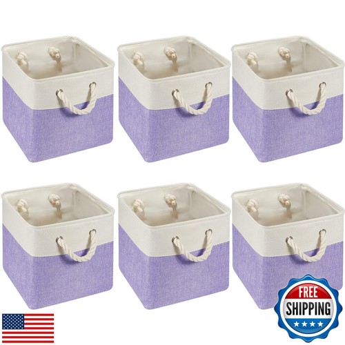 6 Pcs 11 x 11 Inch Cube Storage Bins Fabric Storage Organizer Bins Foldable C