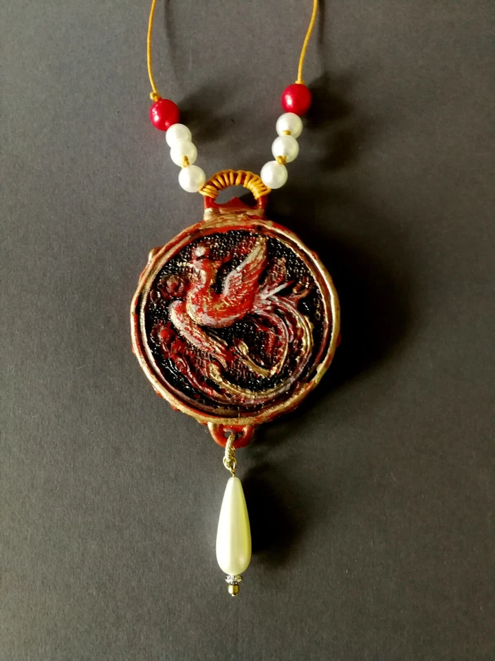 Colar Talismã Fênix Pingente Alquimia Bruxa Oculta Fantasia Mágica Joia Babador - Imagem 4 de 4