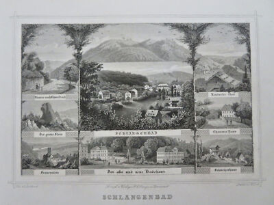 Schlangenbad Germany Hesse Architectural Views c. 1840 scarce engraved print