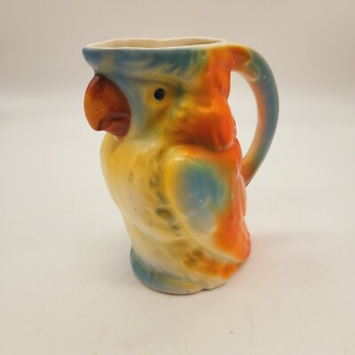 Vintage 1930s Czech Pottery Hand Painted Parrot Creamer/Pitcher