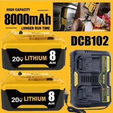 20 Volt 8.0Ah For DeWalt 20V Max Lithium ion Battery / DCB102 Dual Ports Charger