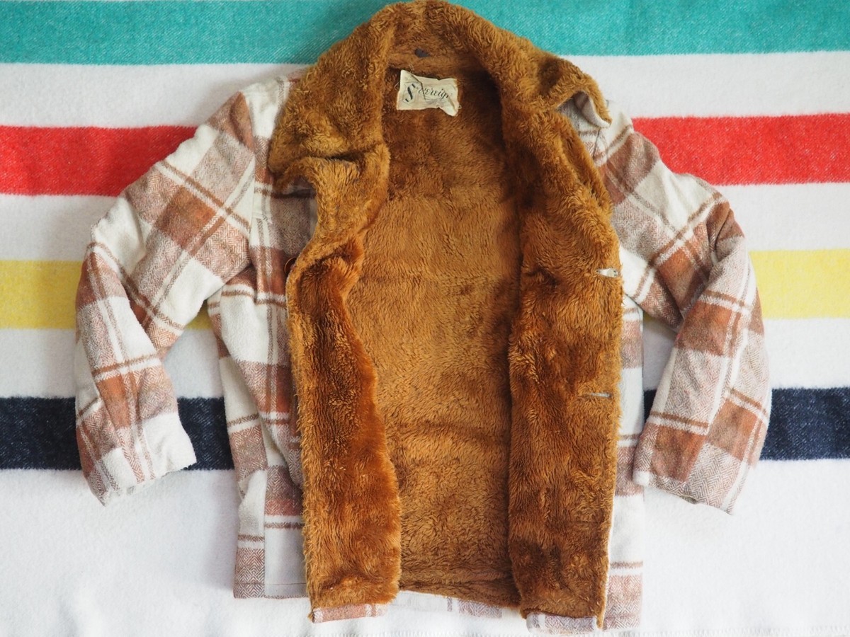 VTG 50s 60s Sovereign Brown Plaid Western Shearling Wool