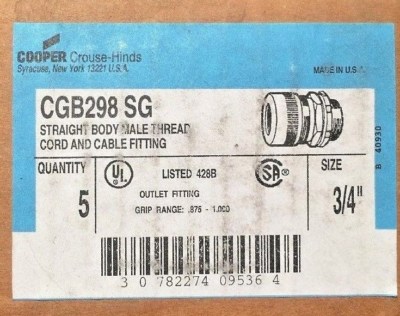(K) COOPER Straight Body Male Thread CGB298SG 3/4  