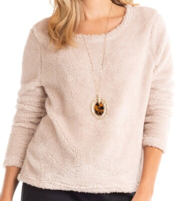 #ad FRESH PRODUCE 1X Cream BEIGE $79.00 SHERPA Stretch Sweatshirt Top NWT New 1X $19.99