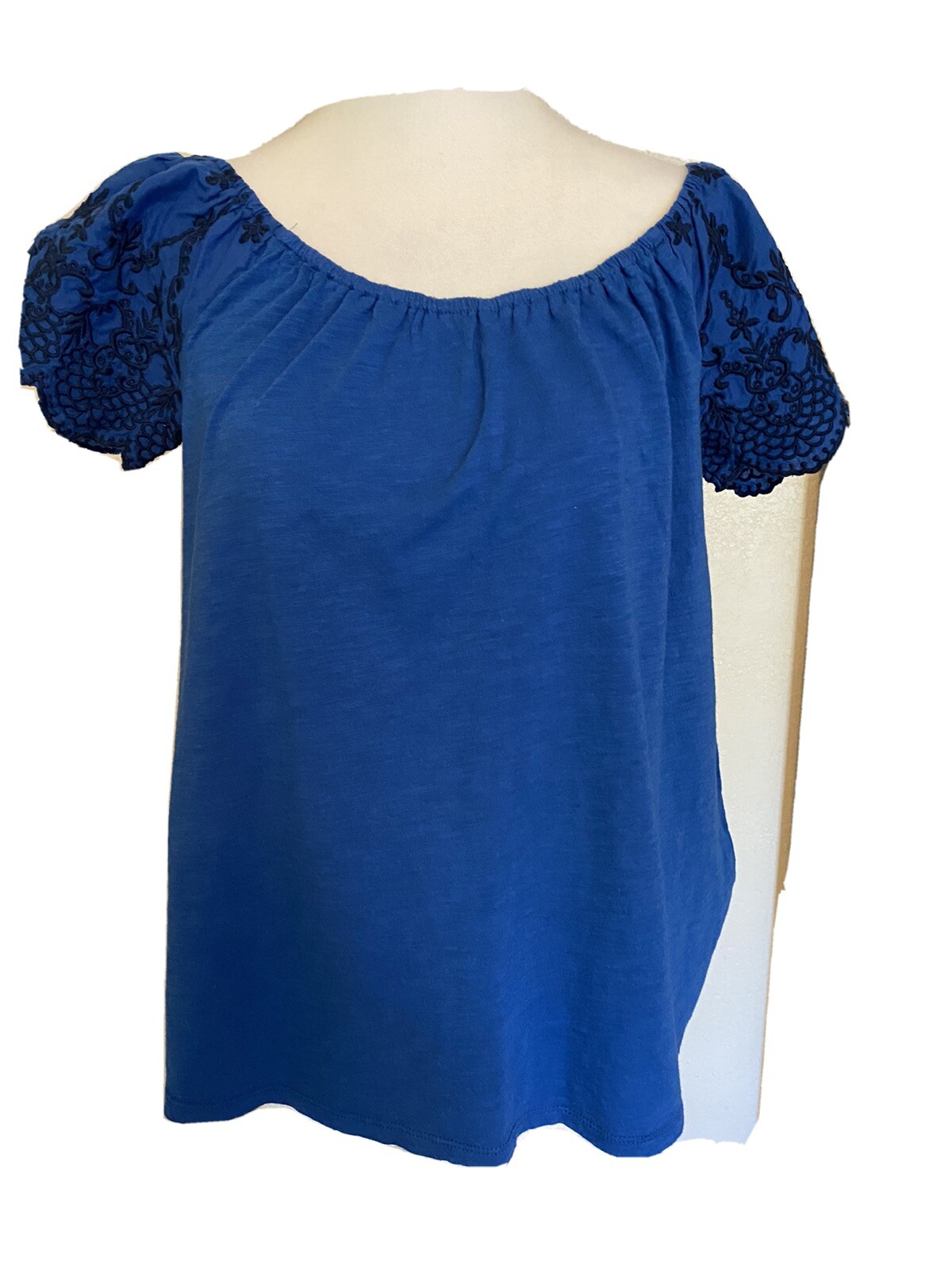 Cable & Gauge Blue And Black Short Sleeve Top Size Sm… Gem