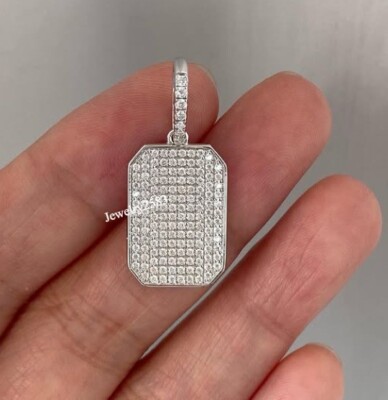 SI Natural Diamond Dog Tag Charm Pendant Birthday Gift For Men's Real 925 Silver